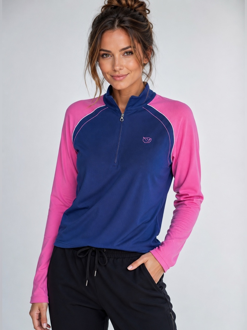 EP NEW YORK LONG SLEEVE MANDARIN COLLAR ZIP POLO SIZE S. Golf